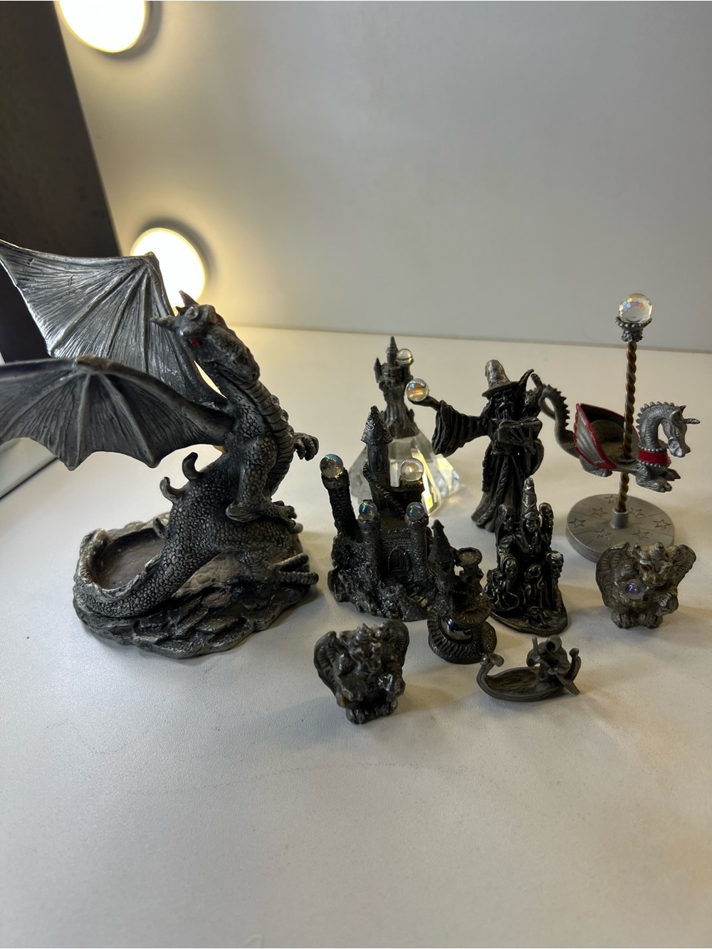 Pewter Fantasy Dragon Figurine Set with Accents - Metallic Gray - Picture 16 of 16